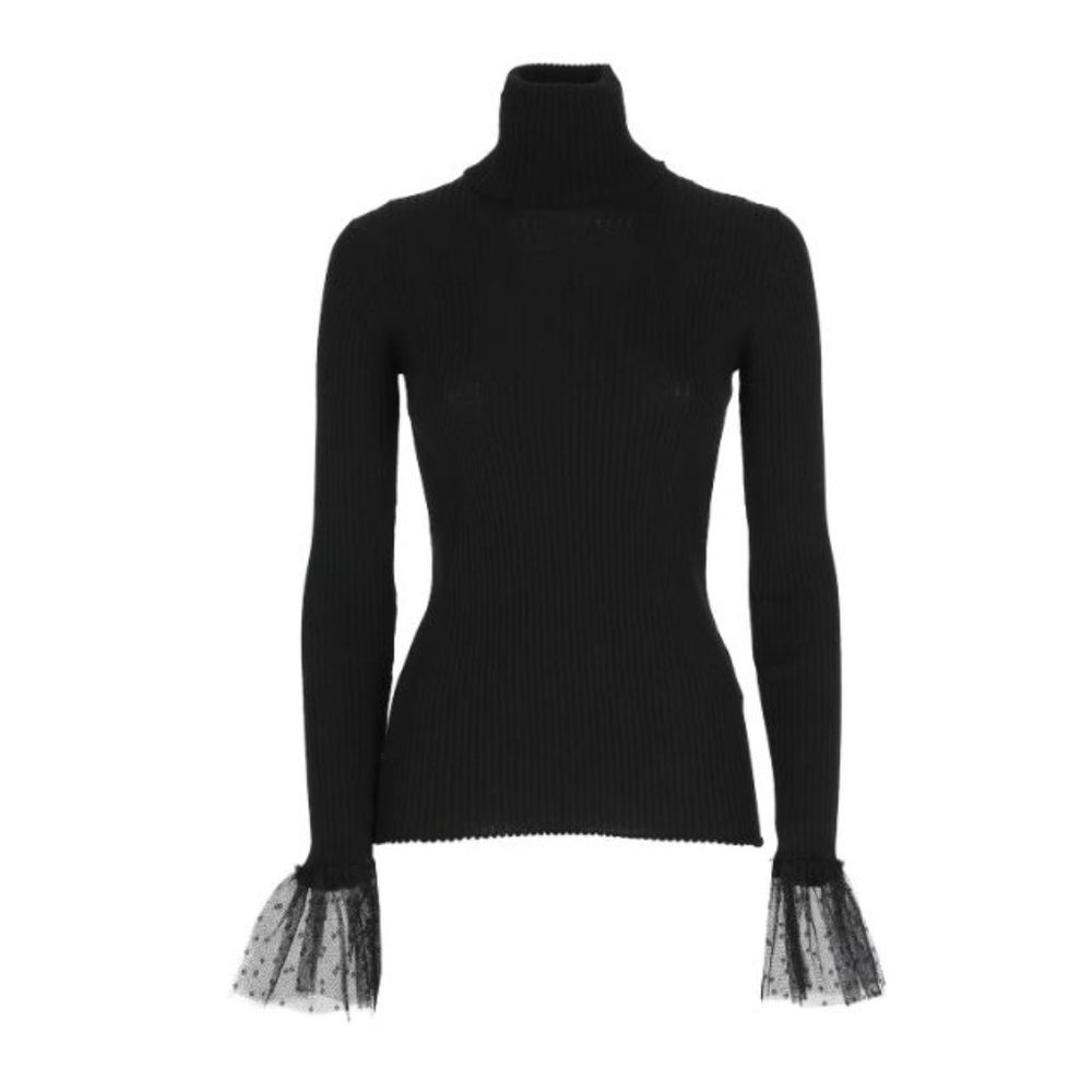 RED Valentino Lace-Cuffs Roll-Neck Knitted Jumper Small